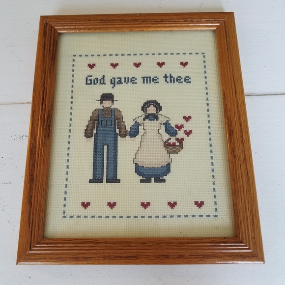 Vintage Framed with glass Cross Stitching God Gave Me Thee - Picture 1 of 8